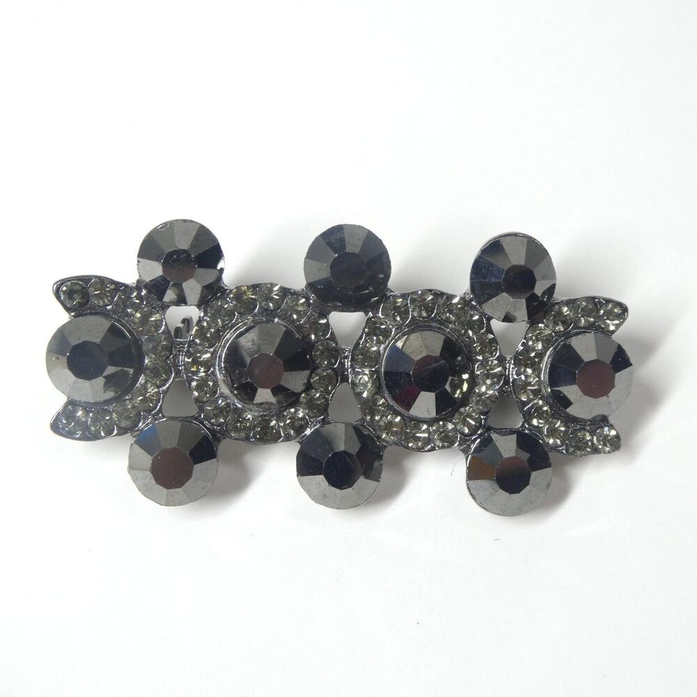Bar Brooch Pin Vintage Gunmetal Gray Marcasite Rhinestone Mourning?